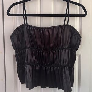 Free People Satin Ruched Black Tank Top